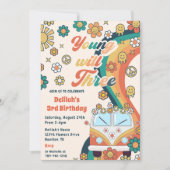 ヤングウィルサン レトロ フラワー 3歳 誕生日パーティー 招待状 (正面)