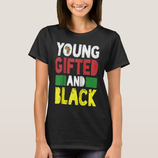 ヤングエドと黒人のアフリカプライド 黒人歴史月間 モノクロ Tシャツ (正面)