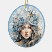 ヤングガールオールドファッションドポートレートフローラハット セラミックオーナメント (左)