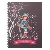 ヤングガールスキーヤー 名前をカスタムする|クリスマスプレゼント ノートブック (正面)