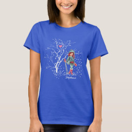ヤングガールスキーヤー 名前をカスタムする|クリスマスプレゼント Tシャツ