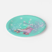 ヤングガールローラースケートで滑るターコイズ誕生日パーティー ペーパープレート (アングル)