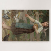 ヤングガール食べ物を与えズ・ザ・ドーヴ（Emile Munier著） ジグソーパズル (横)