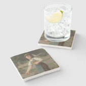 ヤングガール食べ物を与えズ・ザ・ドーヴ（Emile Munier著） ストーンコースター (横)