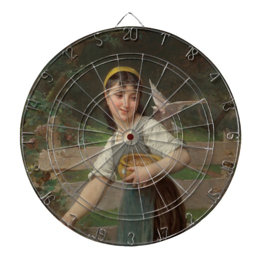 ヤングガール食べ物を与えズ・ザ・ドーヴ（Emile Munier著） ダーツボード (正面)