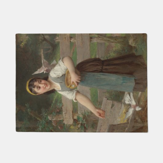 ヤングガール食べ物を与えズ・ザ・ドーヴ（Emile Munier著） ドアマット (正面)