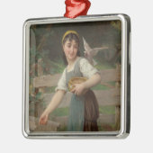 ヤングガール食べ物を与えズ・ザ・ドーヴ(Emile Munier著) メタルオーナメント (左)