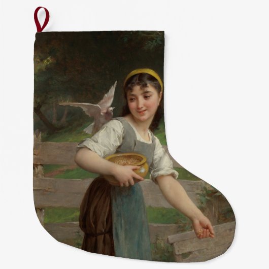 ヤングガール食べ物を与えズ・ザ・ドーヴ（Emile Munier著） ラージクリスマスストッキング (正面)