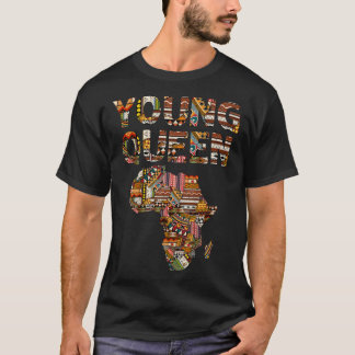 ヤングクイーン ブラックヒストリー アフリカ系アメリカ人 ケンテ織 G Tシャツ