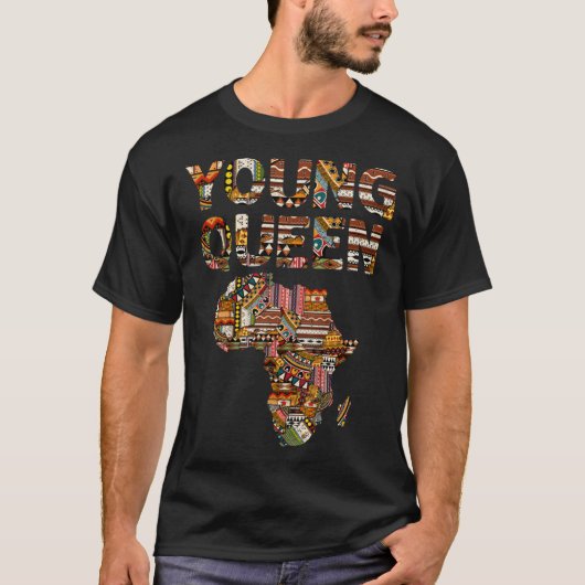 ヤングクイーン ブラックヒストリー アフリカ系アメリカ人 ケンテ織 G Tシャツ (正面)