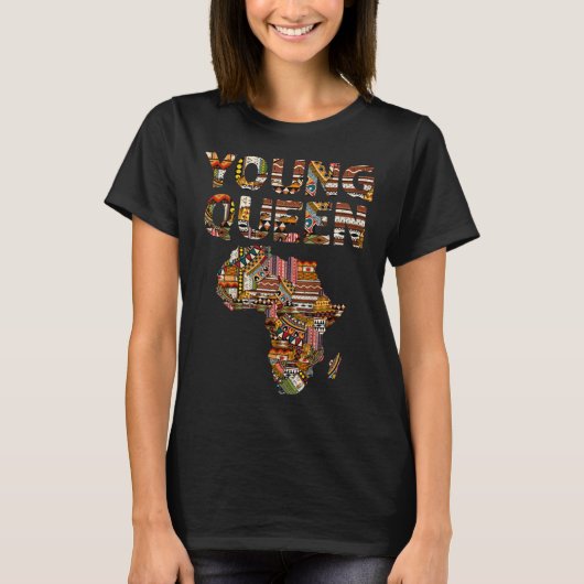 ヤングクイーン 黒人の歴史 アフリカ系アメリカ人 ケンテ織 Tシャツ (正面)