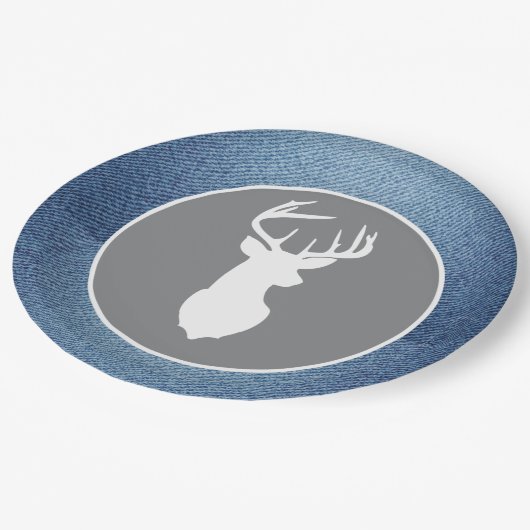 ヤングバックホワイトディアデニムグレーパーティープレート ペーパープレート (アングル)