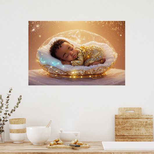 ヤングブラックプリンス生まれたばかりの男の赤ちゃん子供部屋アート ポスター (キッチン)