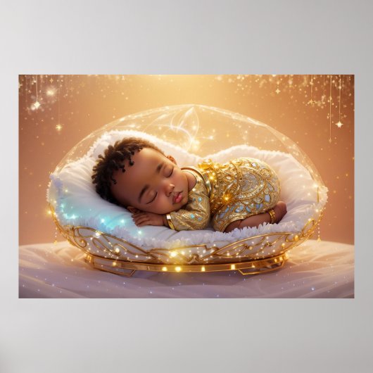 ヤングブラックプリンス生まれたばかりの男の赤ちゃん子供部屋アート ポスター (正面)