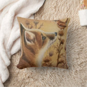 ヤングレッドキツネ&カロライナウレンバードウォーターカラーアート クッション (ブランケット)