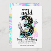 ヤングワイルドで3つのワイルド 3歳の誕生日招待状 招待状 (正面/裏面)