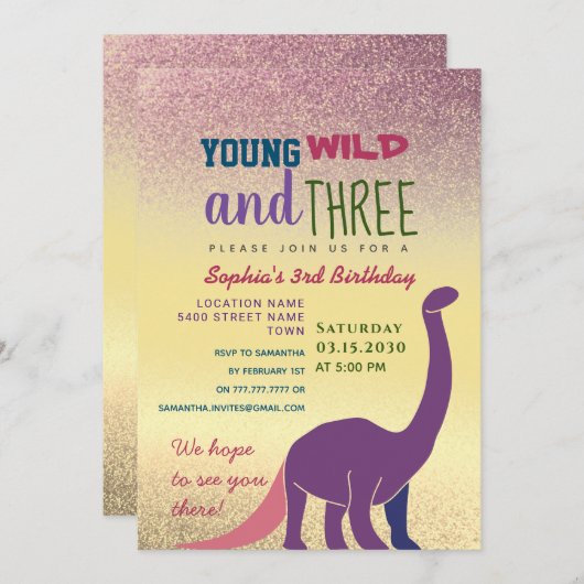 ヤングワイルドアンドスリーガール3rd誕生日招待状 招待状 (正面/裏面)