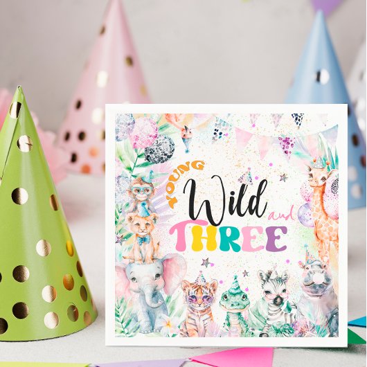 ヤングワイルドアンドスリーサファリアニマルガール誕生日 スタンダードカクテルナプキン