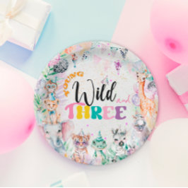 ヤングワイルドアンドスリーサファリアニマルガール誕生日 ペーパープレート