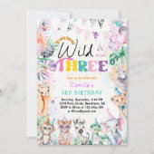 ヤングワイルドアンドスリーサファリアニマルガール誕生日 招待状 (正面)