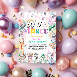 ヤングワイルドアンドスリーサファリアニマルガール誕生日 招待状