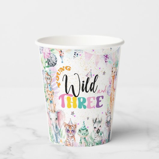 ヤングワイルドアンドスリーサファリアニマルガール誕生日 紙コップ (裏面)