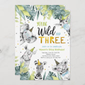 ヤングワイルドアンドスリーサファリアニマルズボーイ誕生日 招待状 (正面/裏面)