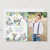 ヤングワイルドアンドスリーサファリアニマルズボーイ誕生日 招待状 (正面)