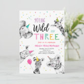 ヤングワイルドアンドスリーサファリパーティー動物誕生日 招待状 (スタンド正面)