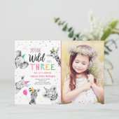 ヤングワイルドアンドスリーサファリパーティー動物誕生日 招待状 (スタンド正面)