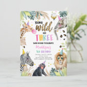 ヤングワイルドアンドスリーサファリパーティー動物誕生日 招待状 (スタンド正面)