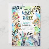 ヤングワイルドアンドスリーサファリブルーボーイ誕生日 招待状 (正面)