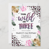 ヤングワイルドアンドスリージャングルヒョウ印刷誕生日 招待状 (正面)