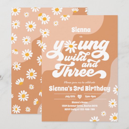 ヤングワイルドアンドスリーバースデーパーティーボホデイジー 招待状 (正面/裏面)