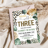 ヤングワイルドアンドスリーヒョウ印刷ジャングル誕生日 招待状