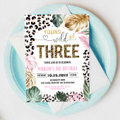 ヤングワイルドアンドスリーヒョウ印刷ジャングル誕生日 招待状