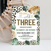 ヤングワイルドアンドスリーヒョウ印刷ジャングル誕生日 招待状