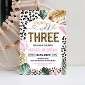 ヤングワイルドアンドスリーヒョウ印刷ジャングル誕生日 招待状