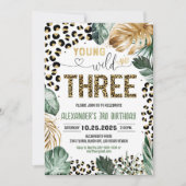 ヤングワイルドアンドスリーヒョウ印刷ジャングル誕生日 招待状 (正面)