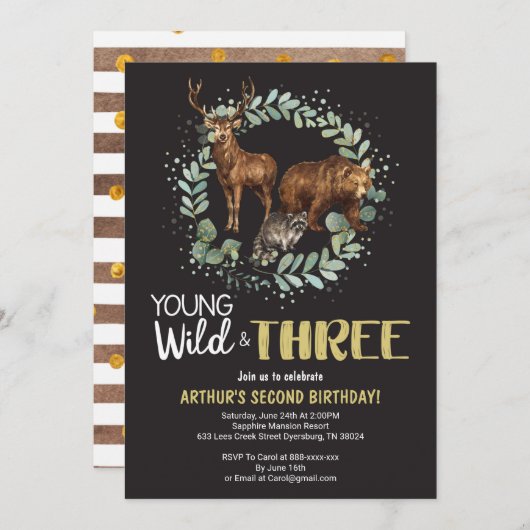 ヤングワイルドウッドランド誕生日招待状 案内状 (正面/裏面)