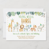ヤングワイルドスリーサファリジャングル誕生日 招待状 (正面)