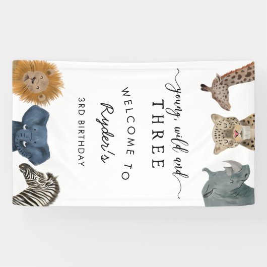 ヤングワイルドスリーサファリボーイ誕生日パーティー 横断幕 (横)