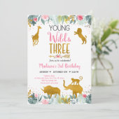 ヤングワイルドスリーピンクサファリ金ゴールド誕生日 招待状 (スタンド正面)