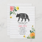 ヤングワイルドスリーベアーワイルドフラワー誕生日 招待状 (正面/裏面)