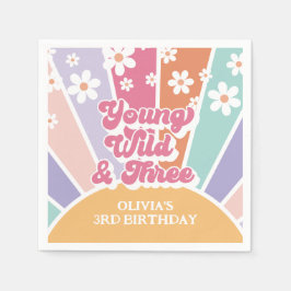 ヤングワイルドスリーレトロサンシャインレインボーデイジー スタンダードカクテルナプキン