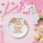 ヤングワイルドスリーレトロフローラ誕生日 ペーパープレート (パーティー)