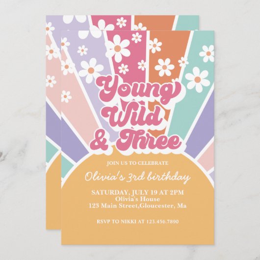 ヤングワイルドスリー レトロサンシャインレインボーデイジー 招待状 (正面/裏面)