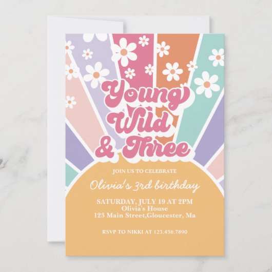 ヤングワイルドスリー レトロサンシャイン レインボーデイジー 招待状 (正面)