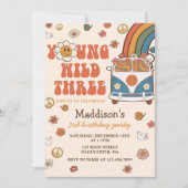 ヤングワイルドスリー レトロレインボー 3歳の誕生日 招待状 (正面)