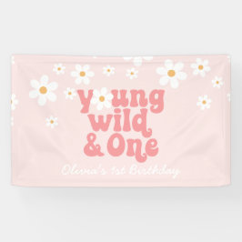 ヤングワイルドワンレトロデイジーピンクバースデーバナー 横断幕
